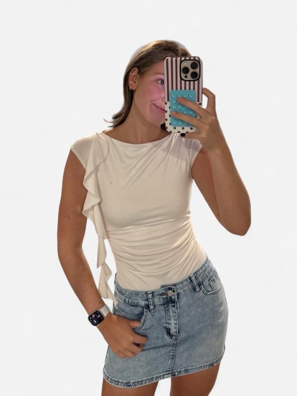 Boutique Women’s Small Sleeveless White Ruffle-Accent Bodysuit